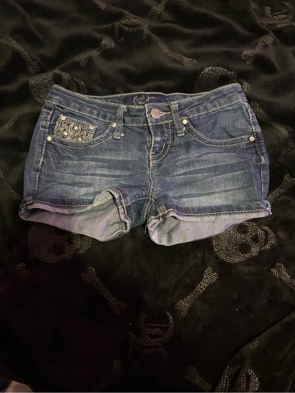 Earl Jeans Blue Denim Rolled Cuff Jean Shorts